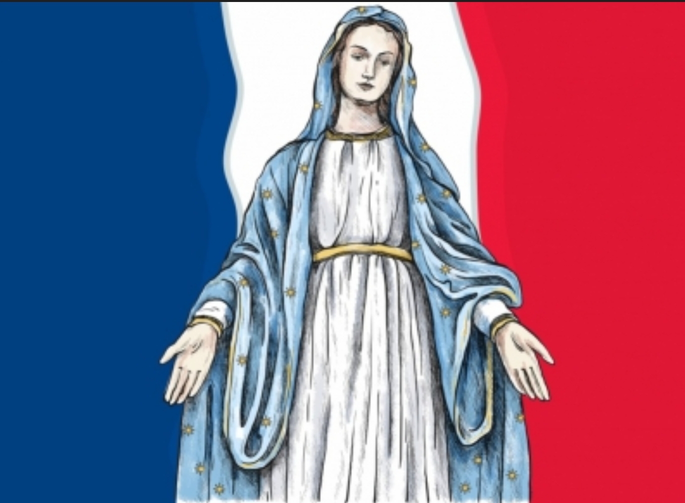 La vierge Marie devant le drapeau français